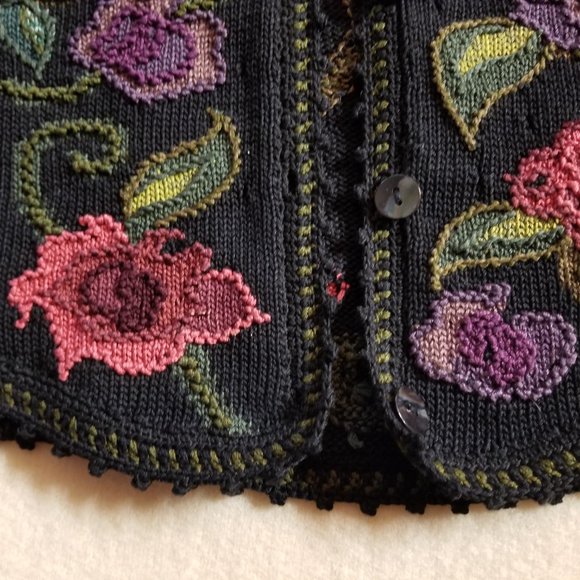 Peruvian Connection Art-to-Wear Embroidered Pima Cotton Button Cardigan - Picture 7 of 8